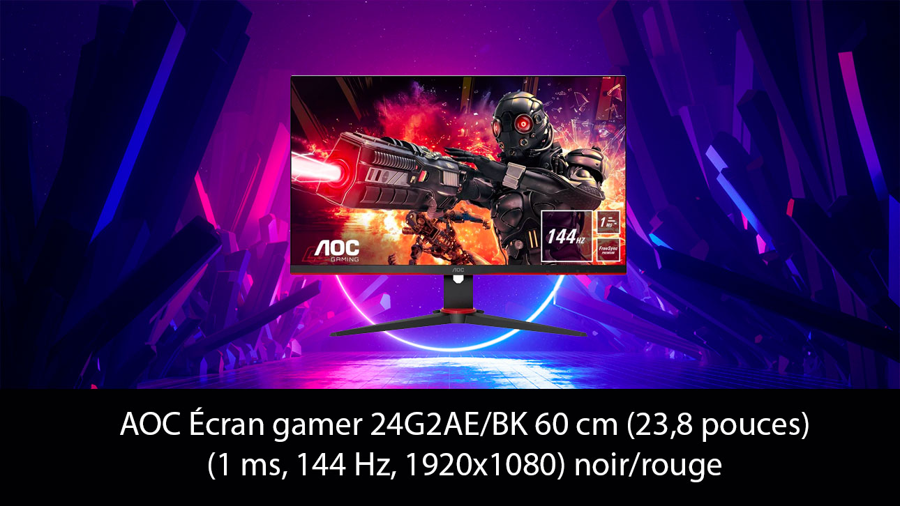AOC Écran gamer 24G2AE/BK 60 cm (23,8 pouces) 1 ms, 144 Hz, 1920x1080) noir/rouge