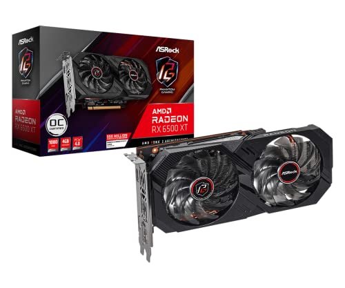 ASRock Radeon RX 6500 XT Phantom Gaming 4GB OC GDDR6 Graphics Card, RDNA2, AMD FidelityFX, 1024 Streams, 2820MHz Boost Noir