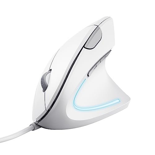 Trust Verto Souris Verticale Ergonomique, Souris Filaire, Prévention Syndrome de la Souris et Epicondylite, 1000/1600 DPI, 6 Boutons, LED, pour Droitier, PC, Ordinateur, Portable, Mac - Blanc