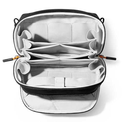 Inateck Sac de Rangement Câbles Ouvert à 180°, Organisateur de Pochette de Rangement pour Accessoires électroniques, Gadgets avec poignée et bandoulière détachable, Noir