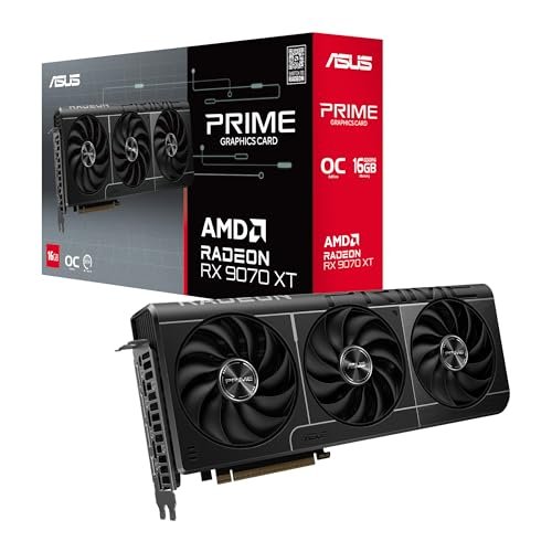 Asus Prime Radeon RX 9070 XT OC Edition – Carte Graphique (16GB GDDR6, PCIe 5.0, HDMI, DisplayPort 2.1, 2.5-Slot, Ventilateurs axiaux à Double roulement à Billes, Double BIOS)